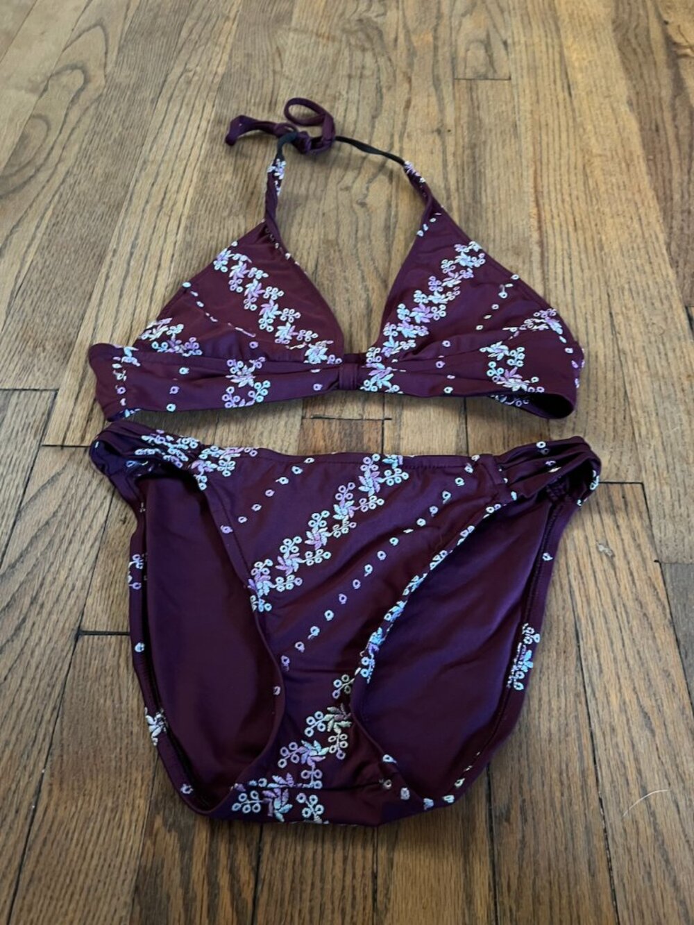 Lucky Brand Purple Floral Embroidered Swimsuit, Sz M